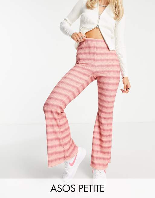 ASOS DESIGN Petite flare trouser in ombre texture in pink and yellow