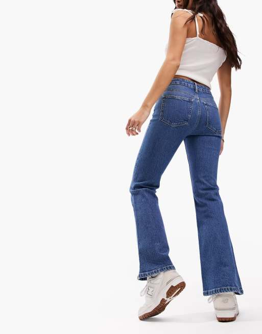 Bershka high rise flared jeans in mid blue