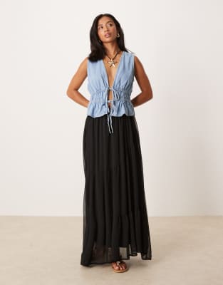Миниатюрная воздушная макси-юбка в стиле бохо от ASOS DESIGN из мягкой ткани черного цвета