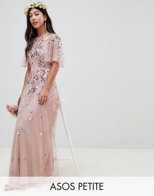 asos edition wedding floral embroidered dobby mesh flutter sleeve maxi dress