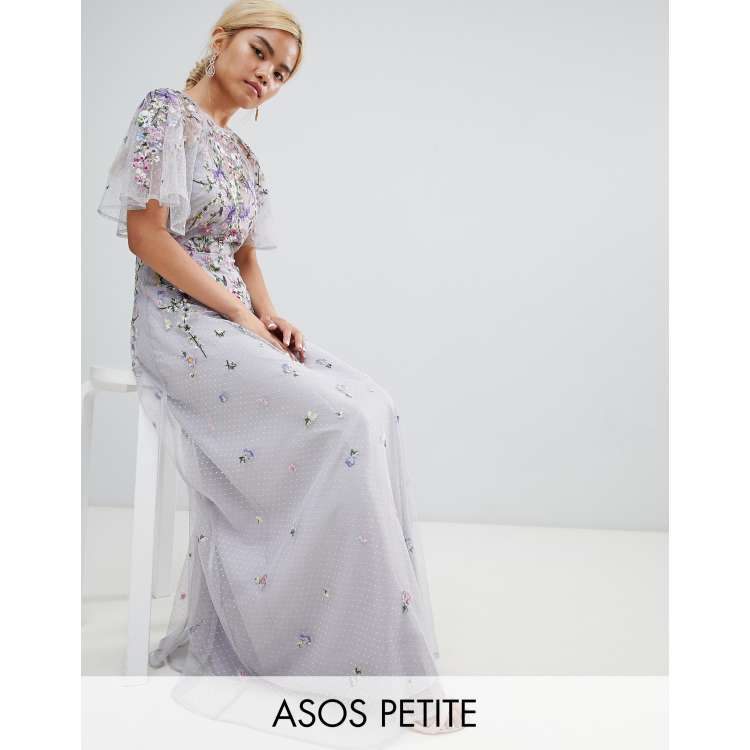 Asos edition wedding floral embroidered shop dobby mesh flutter sleeve maxi dress