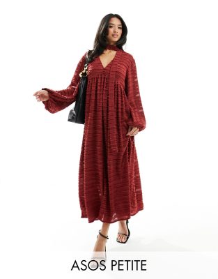 ASOS DESIGN Petite fluffy chuck on midi dress in oxblood-Pink