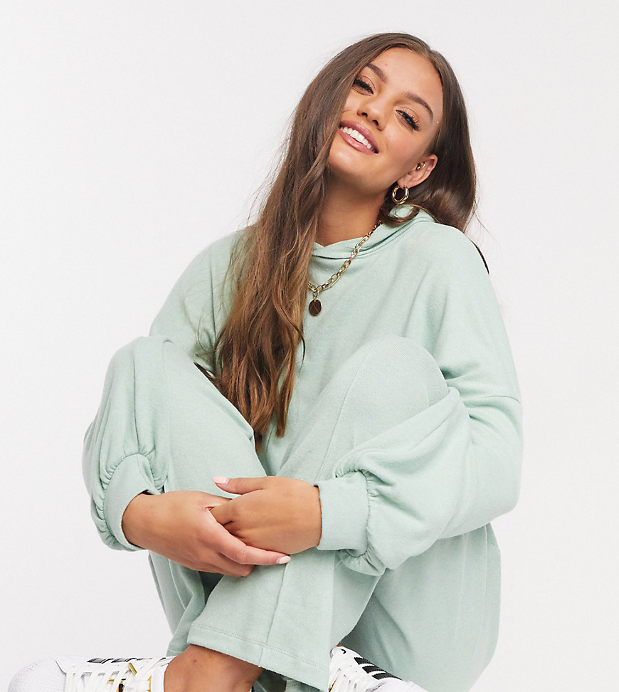 ASOS DESIGN Petite fluffy hoodie tracksuit with straight leg sweatpants in mint-Green