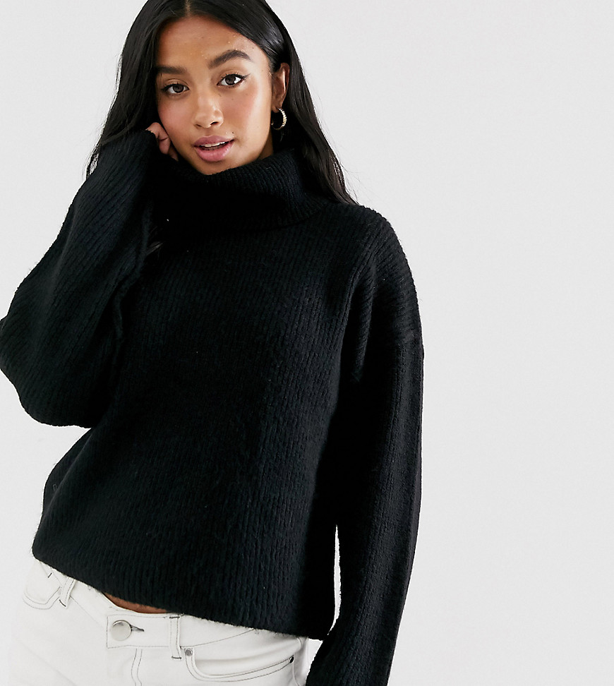 ASOS DESIGN Petite fluffy jumper with cowl neck in recycled blend-Black