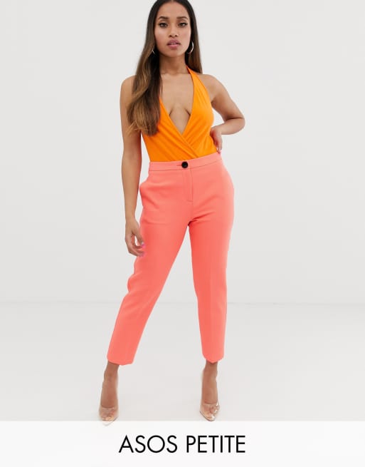 ASOS DESIGN petite fluro pink slim suit trousers