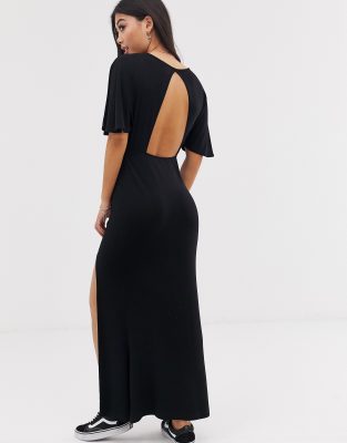 backless maxi dress with sleeves