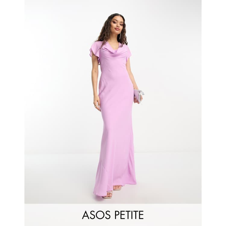 ASOS DESIGN Petite flutter sleeve cowl neck maxi dress in lilac