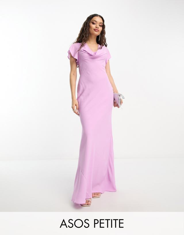 ASOS DESIGN Petite flutter sleeve cowl neck maxi dress in lilac