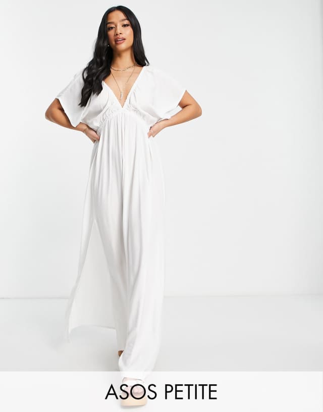 ASOS DESIGN Petite flutter sleeve maxi beach dress in white