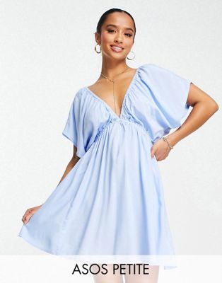 ASOS DESIGN Petite flutter sleeve mini beach dress in powder blue