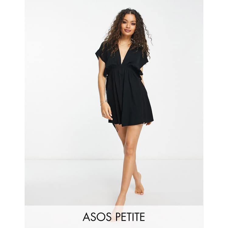 ASOS DESIGN Petite flutter sleeve mini beach dress with channeled