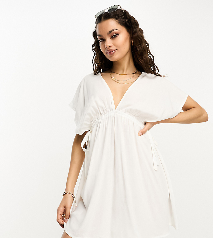 Asos Petite Asos Design Petite Flutter Sleeve Maxi Beach Dress In White
