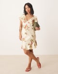 [ASOS Petite] ASOS DESIGN Petite flutter sleeve mini dress in floral print-Multi 12 floral print