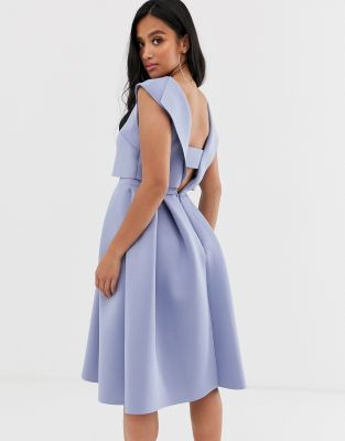 asos design crop top midi prom dress with twist detail