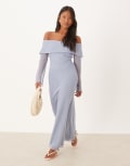 [ASOS Petite] ASOS DESIGN Petite fold over bardot midi dress in dusky blue-Multi 8 Dusky blue