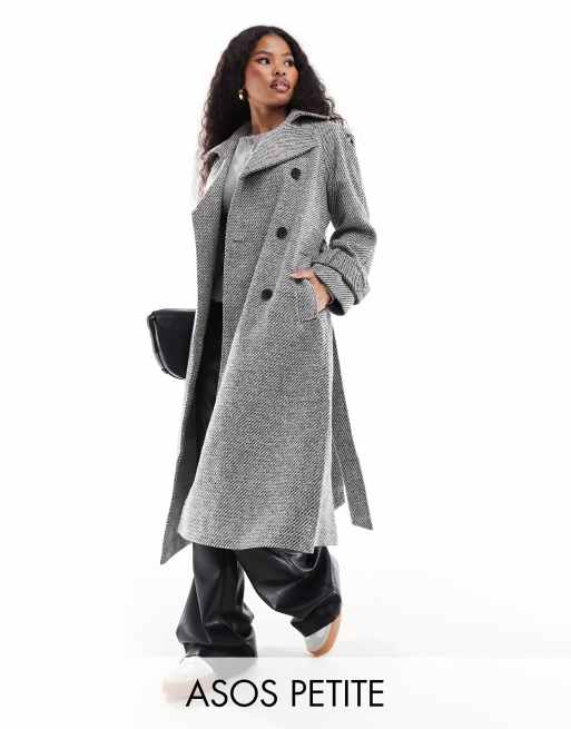 ASOS DESIGN Petite formal faux wool trench coat in salt and pepper