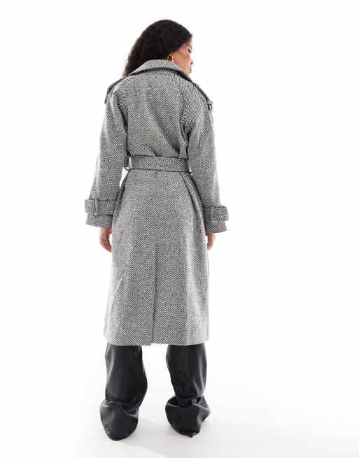 ASOS DESIGN Petite formal faux wool trench coat in salt and pepper