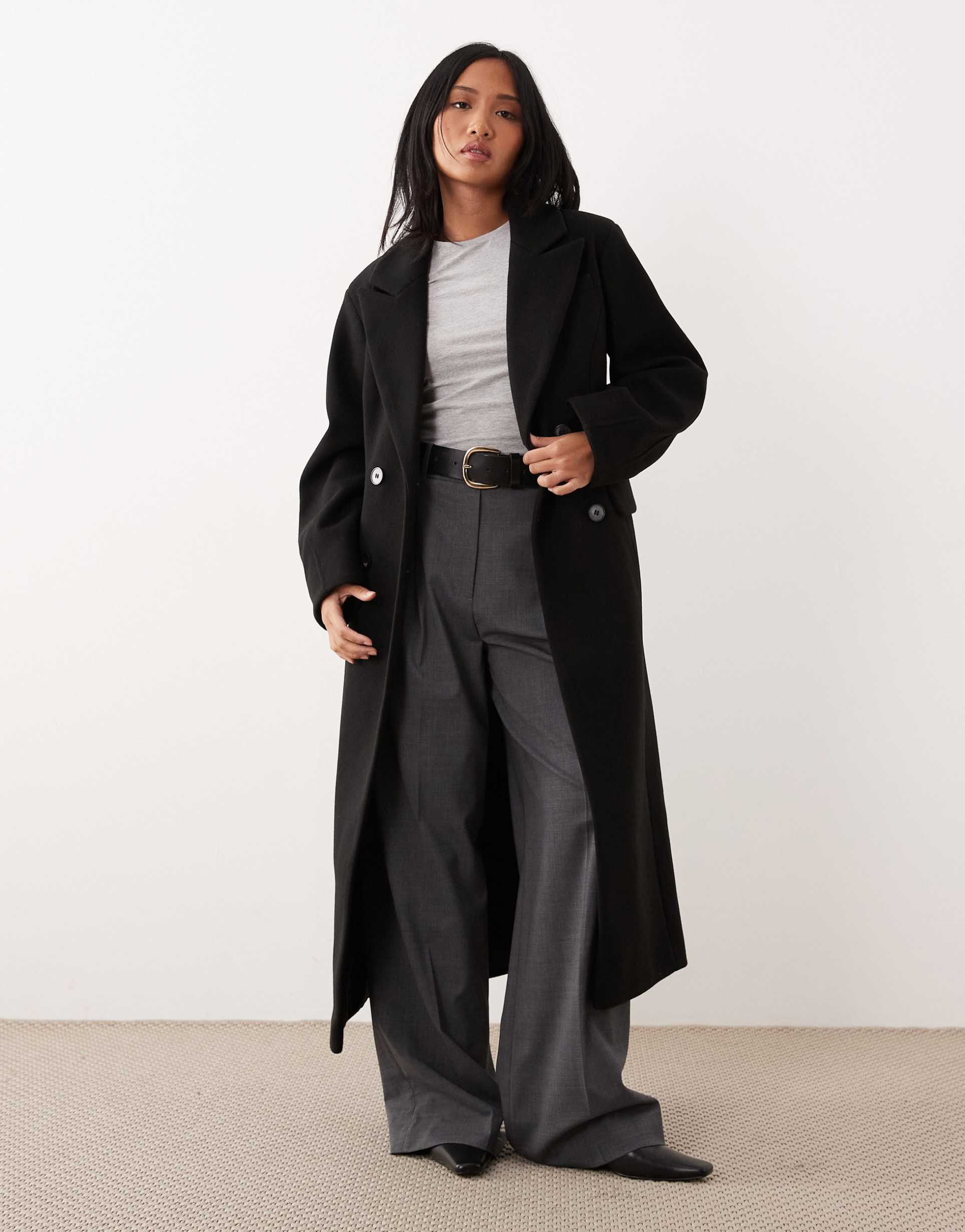 asos design petite formal sculpted longline coat in black