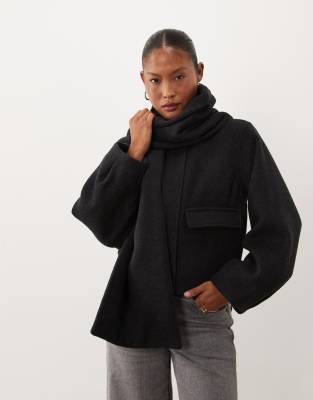 Asos Petite Asos Design Petite Formal Short Coat And Scarf Set With Wool In Gray