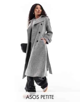 ASOS DESIGN Petite - Formeller Trenchcoat mit Salz-und-Pfeffer-Muster-Schwarz