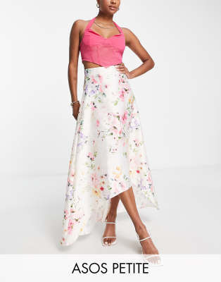 ASOS Petite ASOS DESIGN Petite full satin prom maxi skirt in floral print-Multi