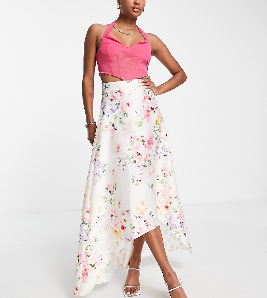Asos Petite Asos Design Petite Full Satin Prom Maxi Skirt In Floral Print-multi
