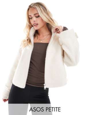 Asos Petite Asos Design Petite Funnel Jacket In Cream Boucle-white