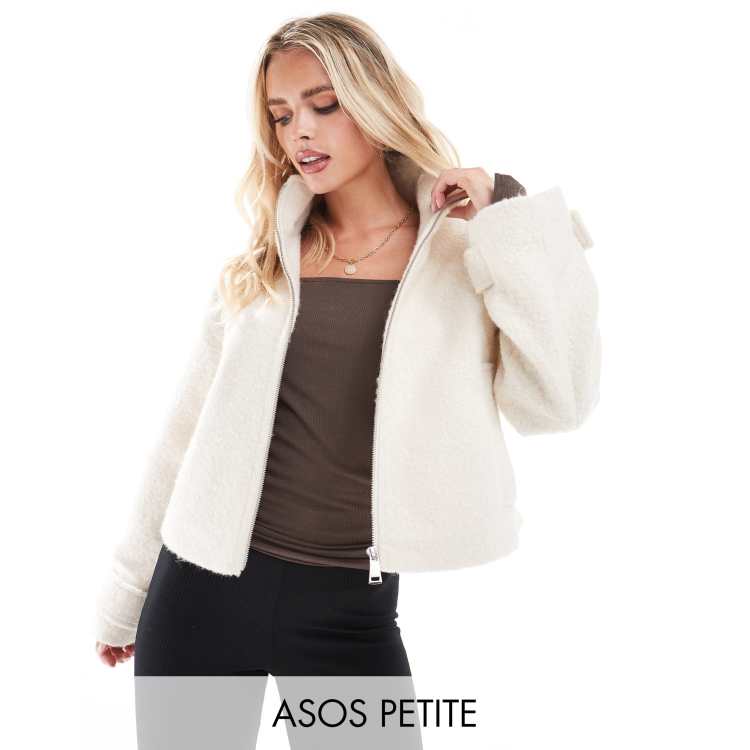 ASOS DESIGN Petite funnel jacket in cream boucle ASOS