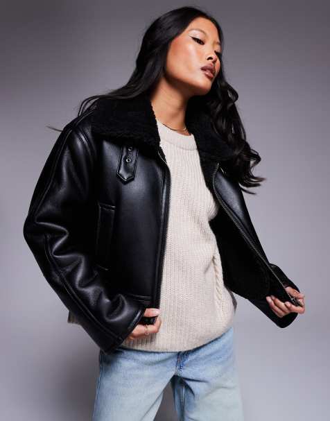 ASOS DESIGN Petite funnel neck aviator jacket in black - view 1