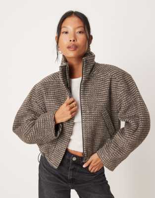 ASOS Petite ASOS DESIGN Petite funnel neck formal bomber in check-Multi