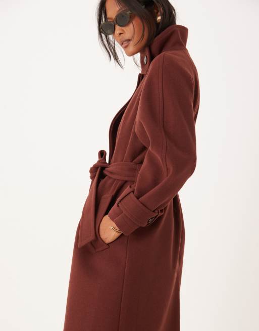 ASOS DESIGN Petite funnel neck longline coat in mocha