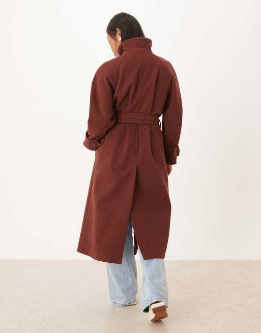 ASOS DESIGN Petite funnel neck longline formal trench coat in rust