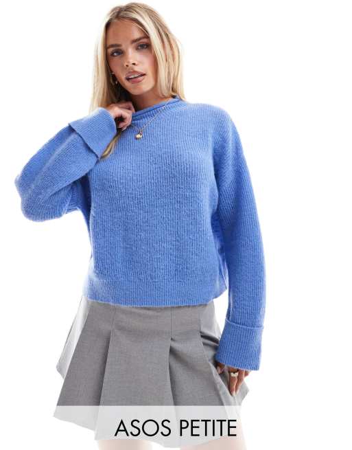 ASOS DESIGN Petite funnel neck sweater in blue