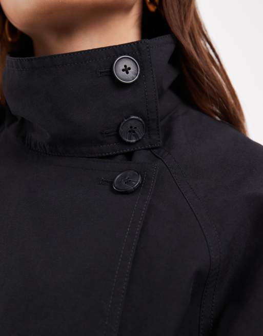 ASOS DESIGN Petite funnel neck tie belt trench coat in black, 3 of 4