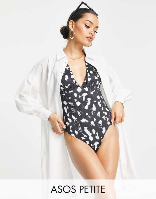 ASOS DESIGN gathered plunge swimsuit in black