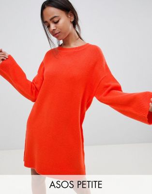 ASOS DESIGN - Petite gebreide mini-jurk van pluizig garen-Rood