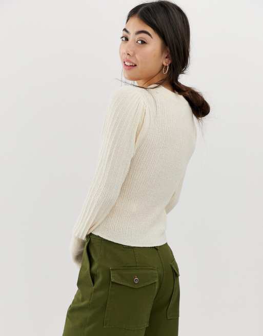 ASOS DESIGN - Petite - Gebreide trui met ribbels van natuurlijk garen, 2 van 4