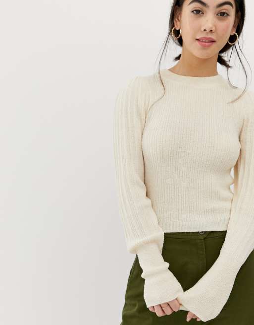 ASOS DESIGN - Petite - Gebreide trui met ribbels van natuurlijk garen, 3 van 4