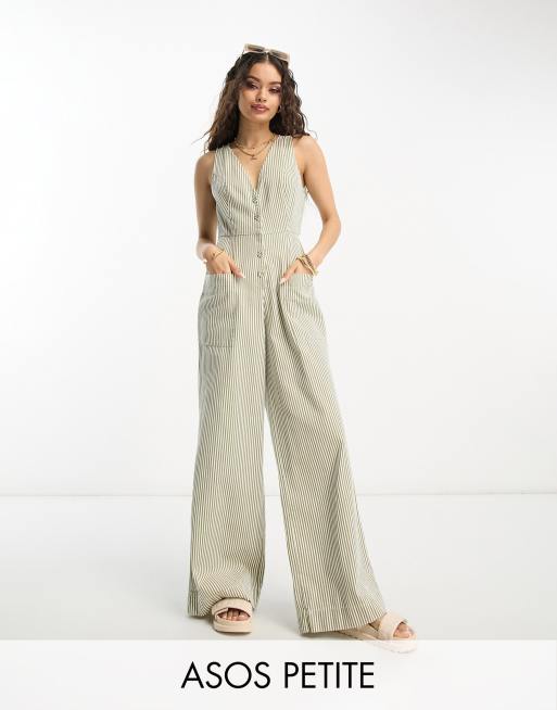 ASOS DESIGN Petite Geknopfter Jumpsuit mit Streifen ASOS