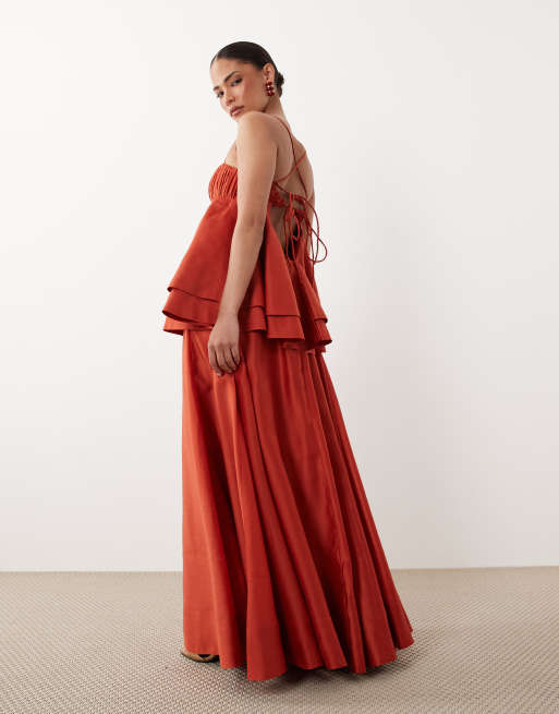 ASOS DESIGN Petite - Gelaagde maxi jurk in roestbruin, 3 van 4