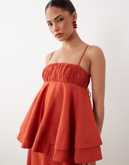 ASOS DESIGN Petite - Gelaagde maxi jurk in roestbruin, 4 van 4