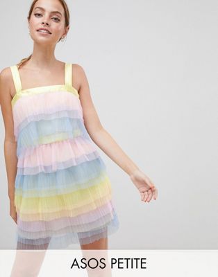 ASOS DESIGN - Petite - Gelaagde mini-jurk van tule met kleurvlakken-Multi