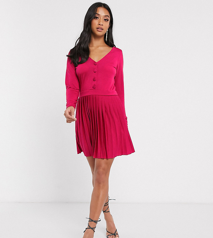 ASOS DESIGN - Petite - Geplooide mini-jurk met lange mouwen-Rood