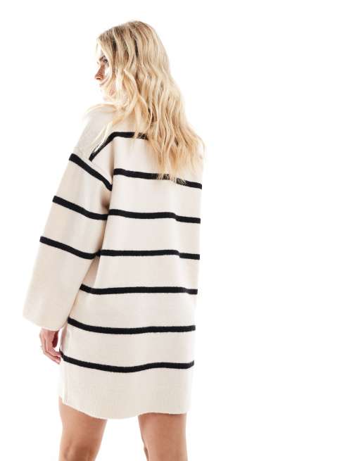 ASOS DESIGN Petite - Gestreepte mini jurk met ronde hals en brede manchetten, 4 van 4