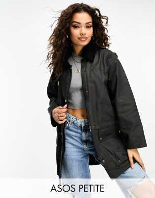 ASOS DESIGN Petite - Gewachste Oversize-Jacke in Schwarz