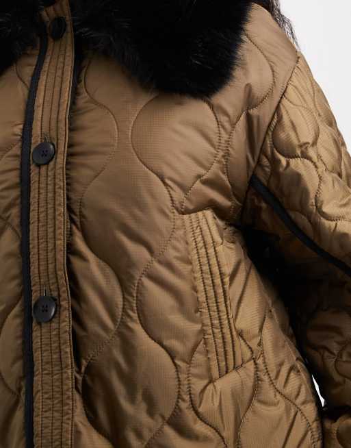 ASOS DESIGN Petite - Gewatteerd jack zonder kraag van borg in kaki, 4 van 4