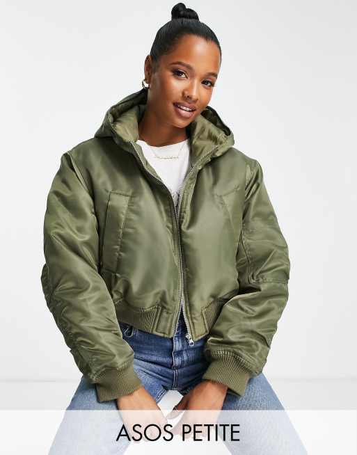 ASOS DESIGN Petite - Giacca bomber kaki taglio corto 