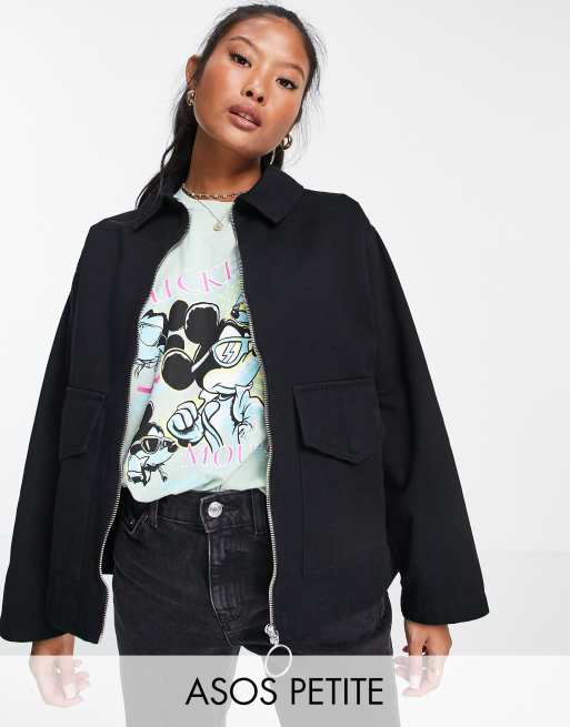 ASOS DESIGN Petite - Giacca con tasche in cotone nera 