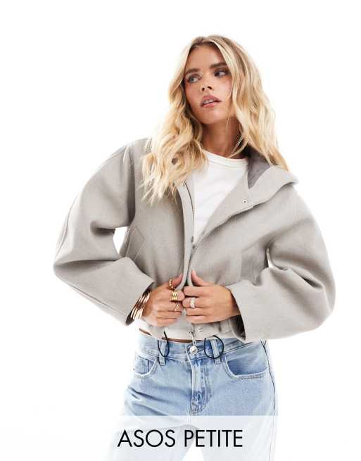 ASOS DESIGN Petite Giacca corta elegante color avena con cappuccio ASOS