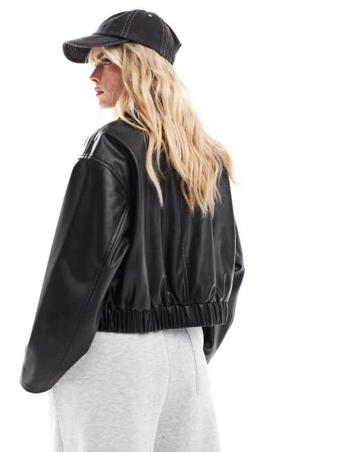ASOS DESIGN Petite - Giacca in pelle sintetica nera con bottoni, 3 di 4